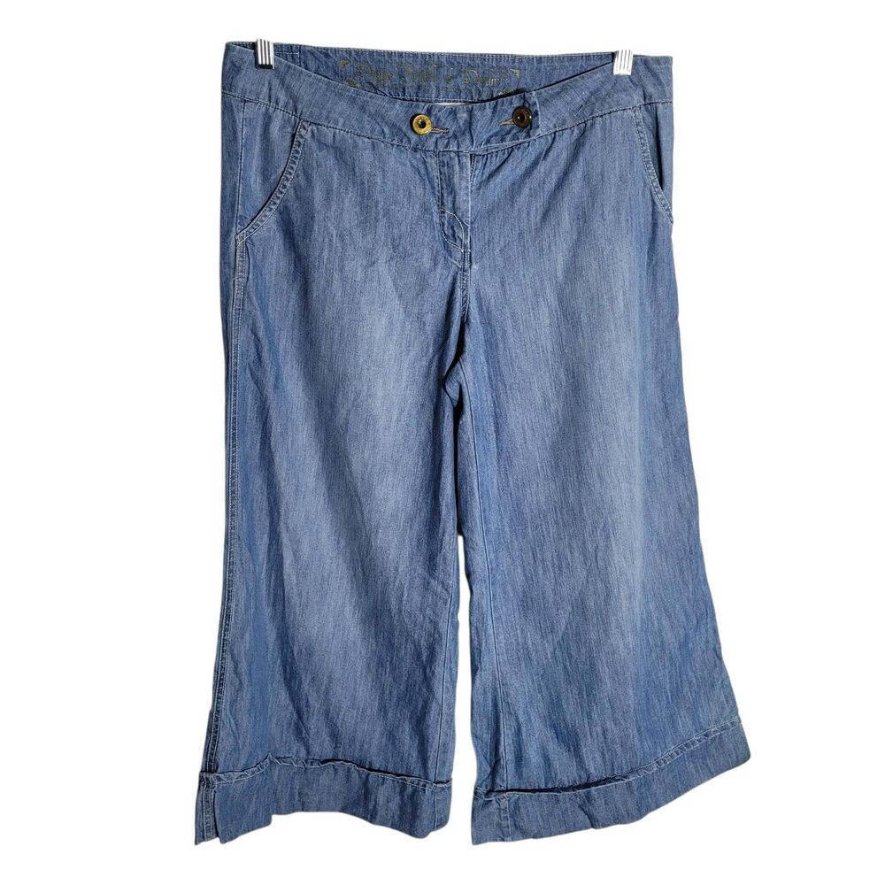 Divine Rights of Denim Y2K Wide Leg Crop Pants Women Size 30 Blue Chambray Baggy